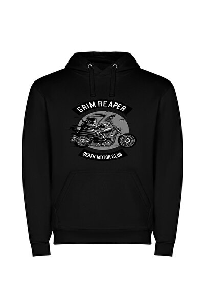 iLovePrints Grim Reaper's Motorcycle Fete Φούτερ με κουκούλα σε χρώμα Μαύρο