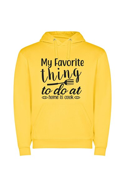iLovePrints Home Cooking: My Favorite! Φούτερ με κουκούλα σε χρώμα Κίτρινο