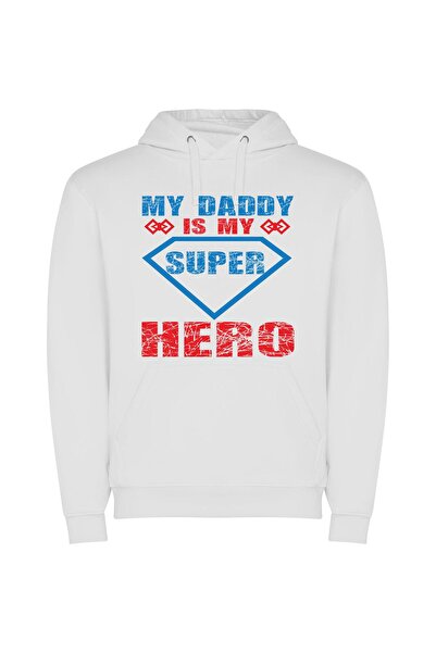 iLovePrints Daddy: My Superhero Inspiration! Φούτερ με κουκούλα σε χρώμα Λευκό