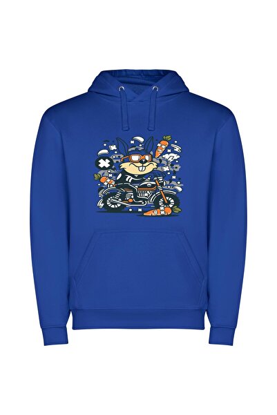 iLovePrints MotoHare: Electric Bunny Revs! Φούτερ με κουκούλα σε χρώμα Μπλε