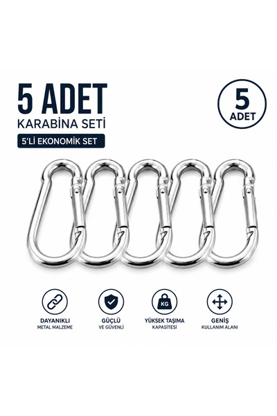 DESIPHON 5 Adet Metal Karabina Kancası Seti – Yaylı Kilitli Çok Amaçlı Bağlan...