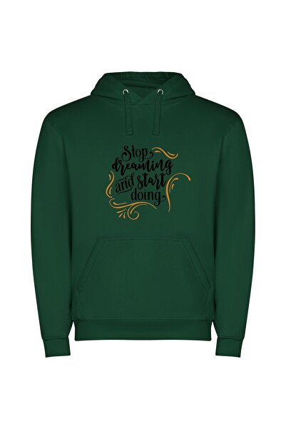 iLovePrints Dreams to Reality: Inspired Φούτερ με κουκούλα σε χρώμα Πράσινο