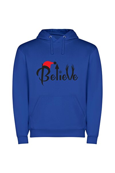 iLovePrints Believe in Merry Magic Φούτερ με κουκούλα σε χρώμα Μπλε