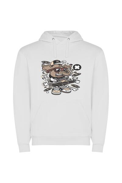 iLovePrints Groovy DJ Animal Mashup Φούτερ με κουκούλα σε χρώμα Λευκό
