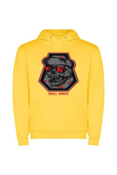 iLovePrints Stylish Rock Skull Φούτερ με κουκούλα σε χρώμα Κίτρινο