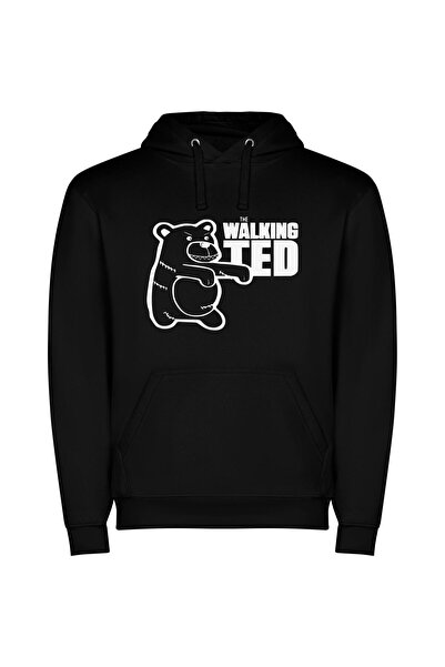 iLovePrints Terrified Bear Walking Strong Φούτερ με κουκούλα σε χρώμα Μαύρο