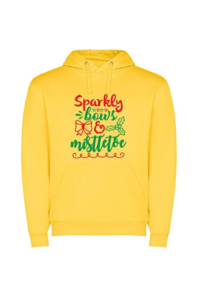 iLovePrints Merry Sparkles Glitter Fest Φούτερ με κουκούλα σε χρώμα Κίτρινο
