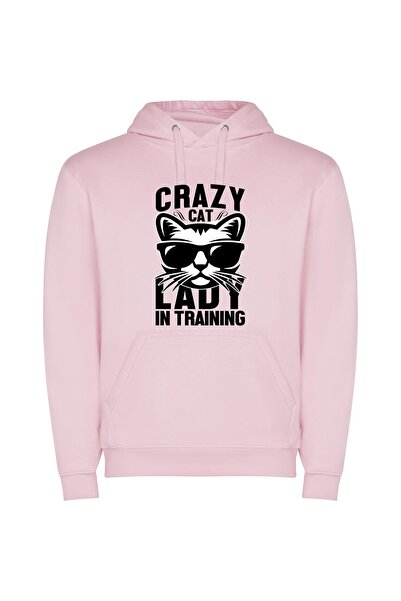 iLovePrints Feline Fashionista in Training Φούτερ με κουκούλα σε χρώμα Ροζ