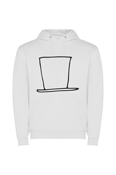 iLovePrints Elegant Monochrome Hat Sketch Φούτερ με κουκούλα σε χρώμα Λευκό