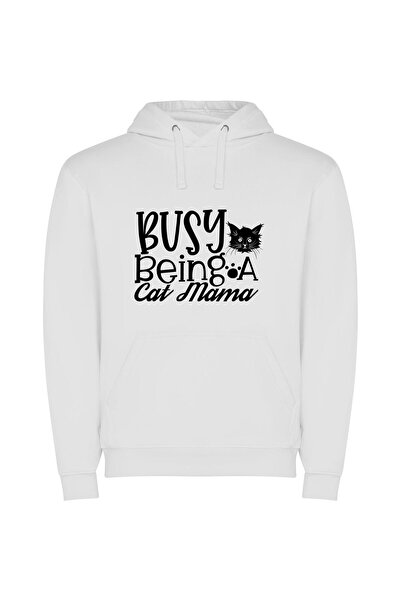 iLovePrints Purrfectly Chic Feline Fashion Φούτερ με κουκούλα σε χρώμα Λευκό