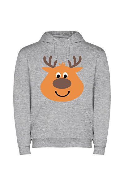 iLovePrints Anthro Deer Clipart Φούτερ με κουκούλα σε χρώμα Γκρι