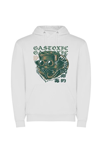 iLovePrints Steampunk Gas Mask Tee Φούτερ με κουκούλα σε χρώμα Λευκό