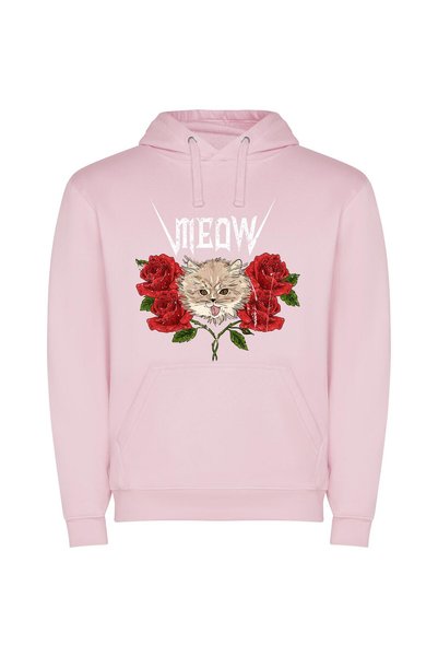 iLovePrints Feline Rose Metal Φούτερ με κουκούλα σε χρώμα Ροζ