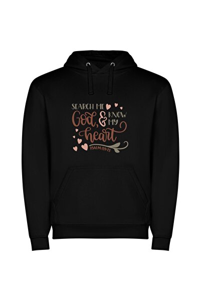 iLovePrints Sacred Heart Engraved Φούτερ με κουκούλα σε χρώμα Μαύρο
