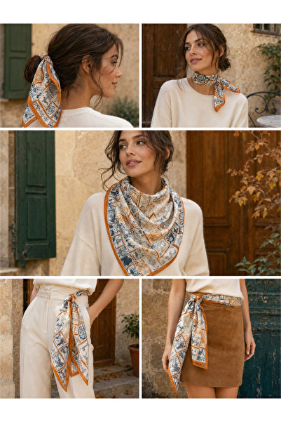 Luminos Butik وشاح نسائي من القطن بنمط بطاقة بريدية مقاس 70x70 FLR6033