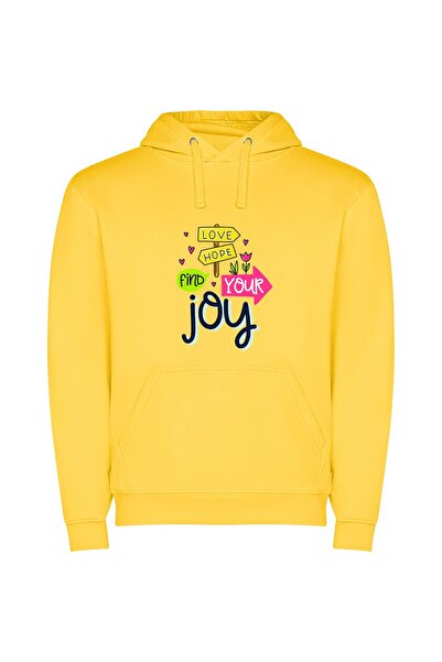 iLovePrints Pure Joy Sign Φούτερ με κουκούλα σε χρώμα Κίτρινο