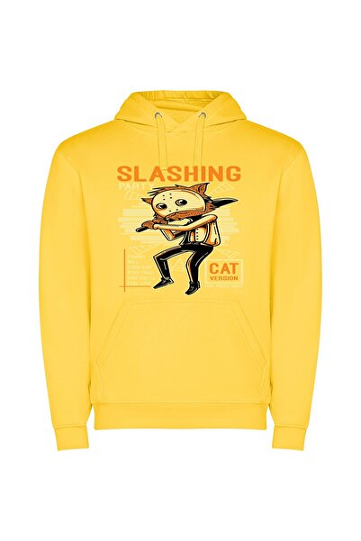 iLovePrints Feline Swing: Pop-Cat Art Φούτερ με κουκούλα σε χρώμα Κίτρινο