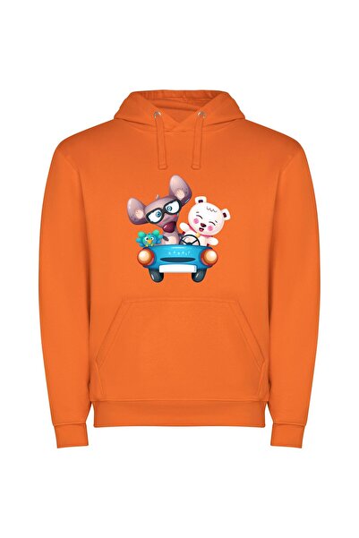 iLovePrints Animals in Carriage Φούτερ με κουκούλα σε χρώμα Πορτοκαλί