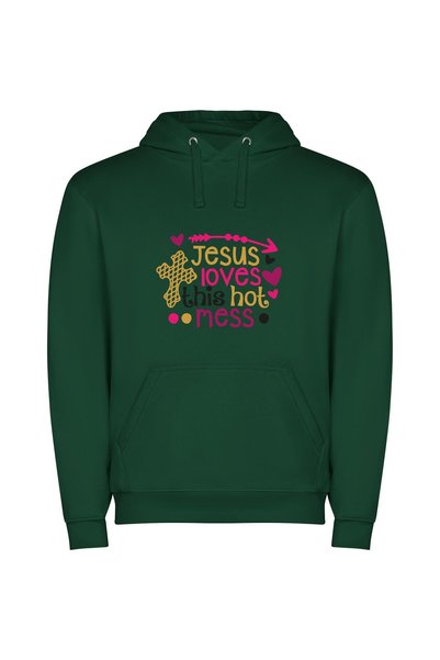 iLovePrints Sizzling Savior's Sacred Image Φούτερ με κουκούλα σε χρώμα Πράσινο