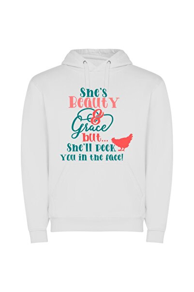 iLovePrints Feathered Face Fiery Grace Φούτερ με κουκούλα σε χρώμα Λευκό