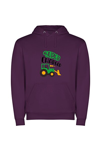 iLovePrints Supercharged Tractor Art Φούτερ με κουκούλα σε χρώμα Μωβ
