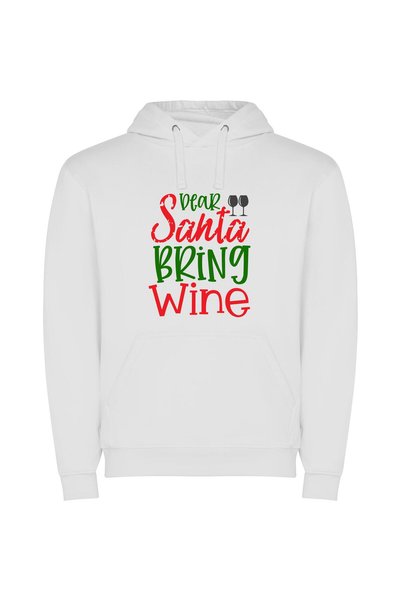 iLovePrints Wine, Santa, Merry Time! Φούτερ με κουκούλα σε χρώμα Λευκό