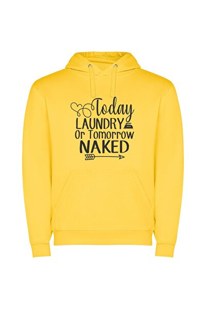 iLovePrints Laundry vs Naked: Today! Φούτερ με κουκούλα σε χρώμα Κίτρινο