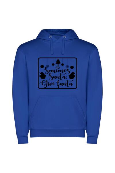 iLovePrints Santa's Monochrome Gift Φούτερ με κουκούλα σε χρώμα Μπλε