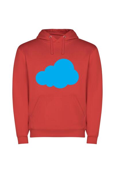 iLovePrints Blue Sky Cloud Storage Φούτερ με κουκούλα σε χρώμα Κόκκινο