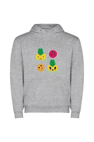 iLovePrints Pineapple Trio: Colorful Cute! Φούτερ με κουκούλα σε χρώμα Γκρι