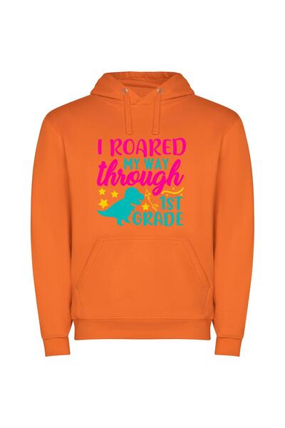 iLovePrints Roar Through First Grade Φούτερ με κουκούλα σε χρώμα Πορτοκαλί