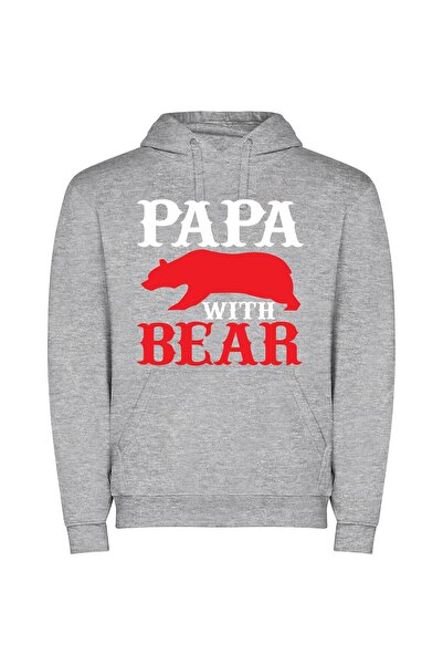 iLovePrints Crimson Bear Emblem Φούτερ με κουκούλα σε χρώμα Γκρι