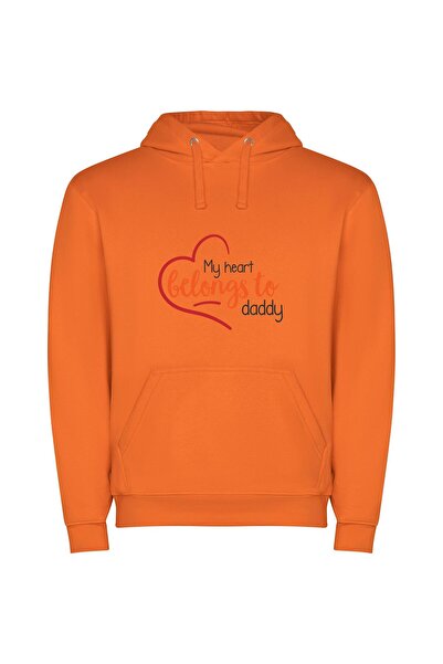 iLovePrints Daddy's Beloved February Heart Φούτερ με κουκούλα σε χρώμα Πορτοκαλί
