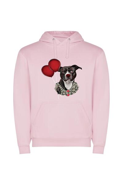 iLovePrints Clown Canine: A Striking Portrait Φούτερ με κουκούλα σε χρώμα Ροζ