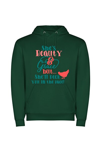iLovePrints Feathered Face Fiery Grace Φούτερ με κουκούλα σε χρώμα Πράσινο
