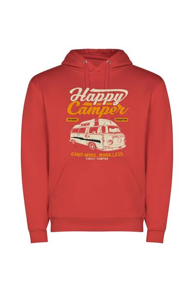 iLovePrints Camp Work, Vintage Style Φούτερ με κουκούλα σε χρώμα Κόκκινο