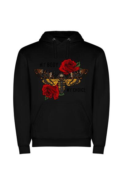 iLovePrints Enchanting Moth: Vibrant Tattoo Φούτερ με κουκούλα σε χρώμα Μαύρο