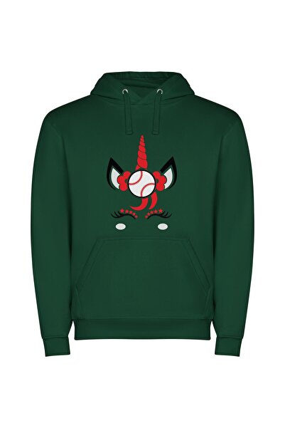 iLovePrints Magic Horned Baseball Mascot Φούτερ με κουκούλα σε χρώμα Πράσινο