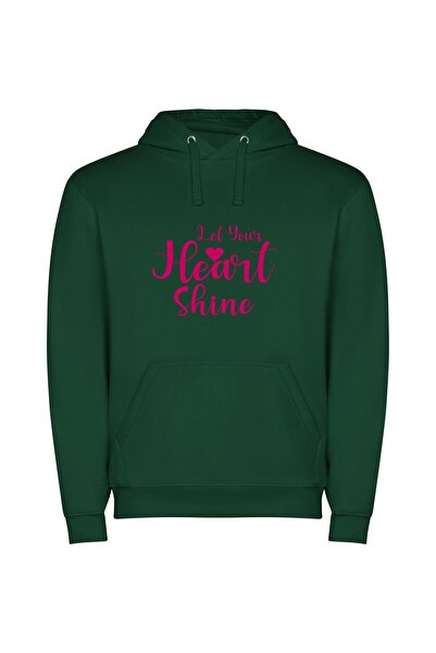 iLovePrints Shimmering Hearts: Radiant Light Φούτερ με κουκούλα σε χρώμα Πράσινο