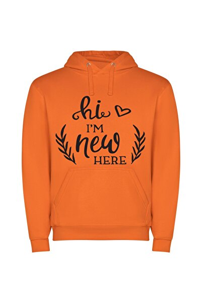 iLovePrints New Love, Hand-drawn Bliss Φούτερ με κουκούλα σε χρώμα Πορτοκαλί