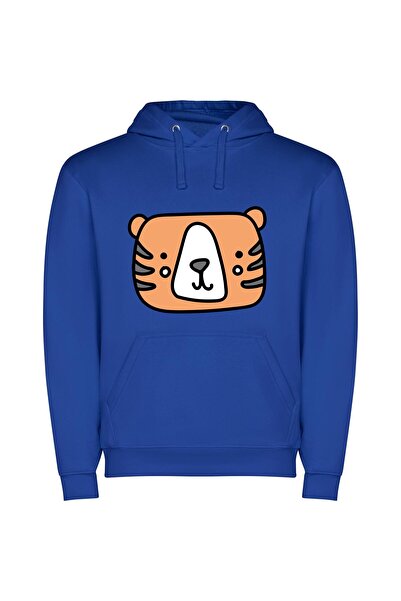 iLovePrints Beaming Tiger Portrait Φούτερ με κουκούλα σε χρώμα Μπλε