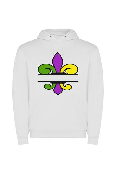 iLovePrints Colorful Fleur de Lis Φούτερ με κουκούλα σε χρώμα Λευκό