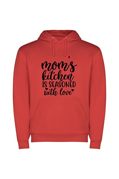 iLovePrints Love-Seasoned Kitchen Print Φούτερ με κουκούλα σε χρώμα Κόκκινο
