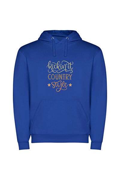 iLovePrints Cowboy Style Revival Φούτερ με κουκούλα σε χρώμα Μπλε