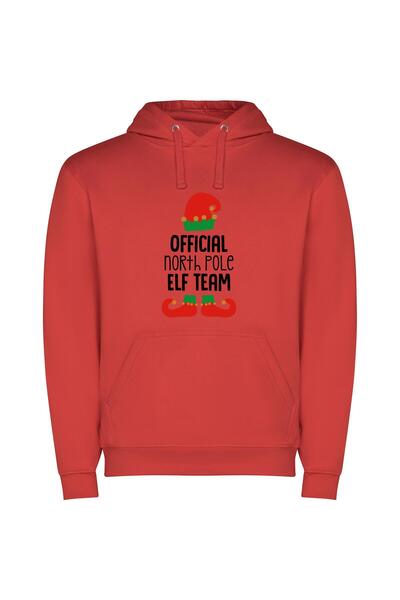 iLovePrints North Pole Elf Crew Φούτερ με κουκούλα σε χρώμα Κόκκινο