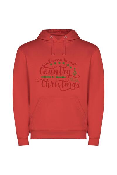 iLovePrints Country Merry Welcome Sign Φούτερ με κουκούλα σε χρώμα Κόκκινο