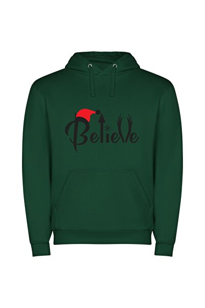 iLovePrints Believe in Merry Magic Φούτερ με κουκούλα σε χρώμα Πράσινο