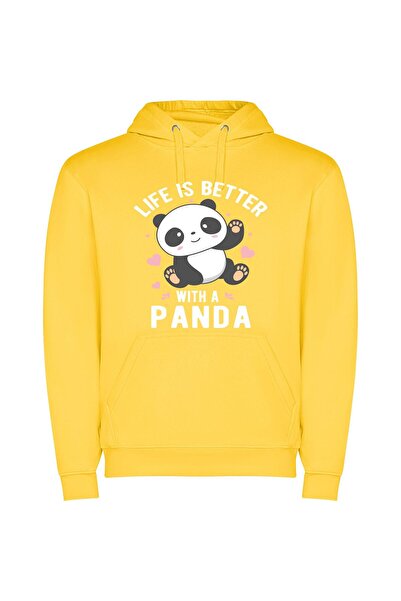 iLovePrints Heartwarming Panda Love Φούτερ με κουκούλα σε χρώμα Κίτρινο