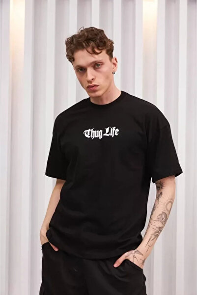 modi Unisex Crew Neck Printed Oversize T-Shirt - Black
