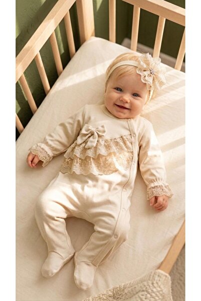Bebila Baby Baby Girl Mevlütlük Jumpsuit with Lace Bandana, 100% Cotton, Hosp...